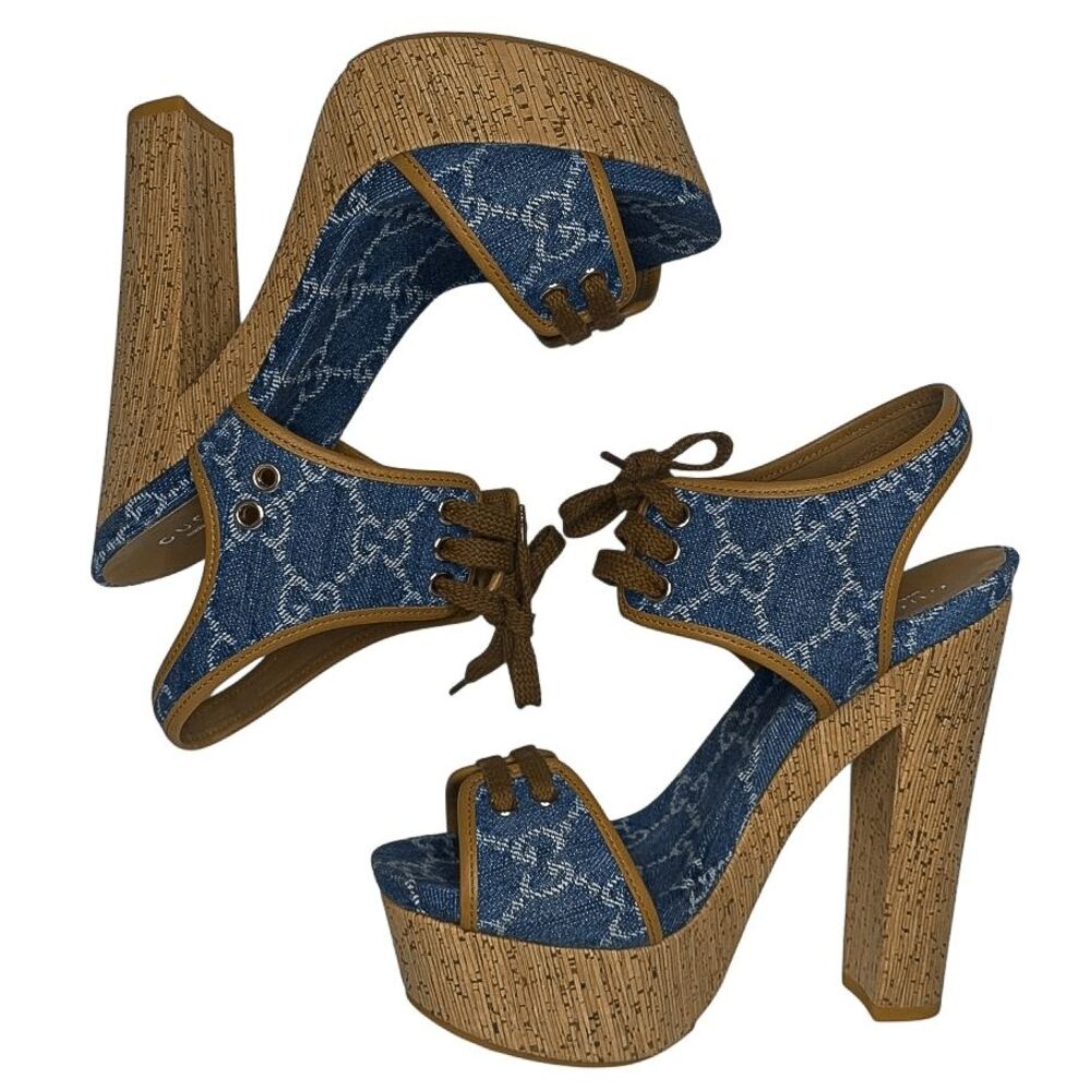 Gucci Blue and Brown Platform Sandals - Picture 8 of 12